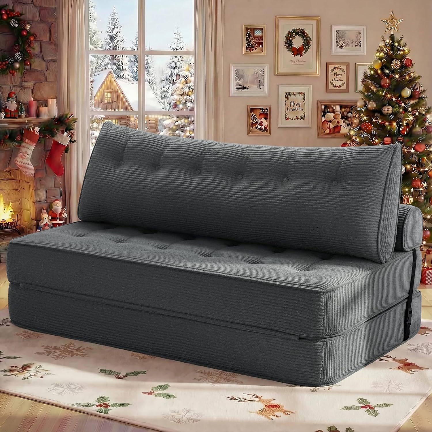 HOMMPA Folding Sofa Bed Sleeper Sofa Chair Convertible Sofa Bed with Pillow Foldable Mattress with Back Support Floor Lounge Sofa for Home Office Small Couches for Small Spaces Queen Size Grey