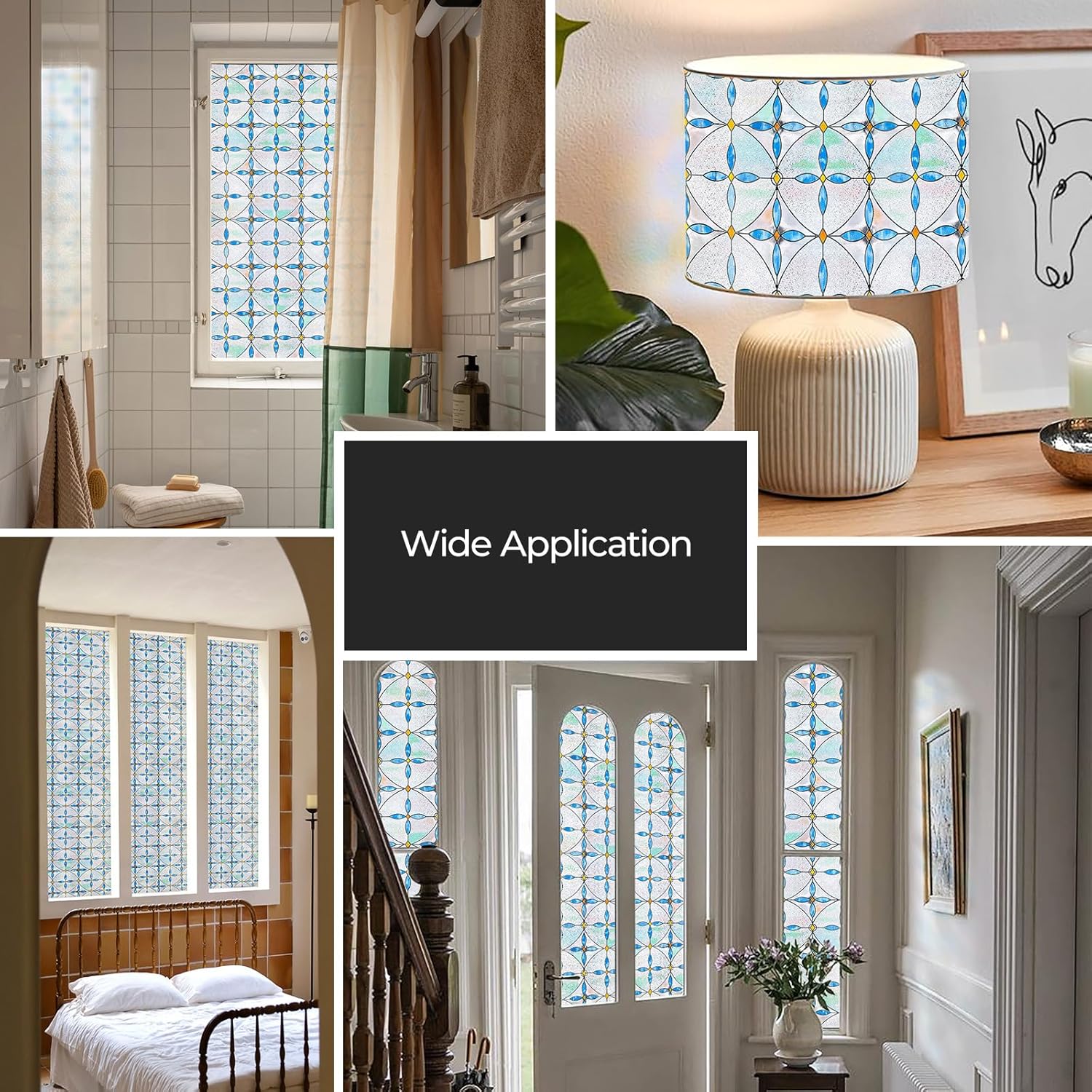 3D Stained Glass Window Film, Decorative Window Privacy Film for Bathroom,Front Door,Home, Sun Blocking Heat Control,Static Cling, Blue Tears 23.6inch x 35.4inch