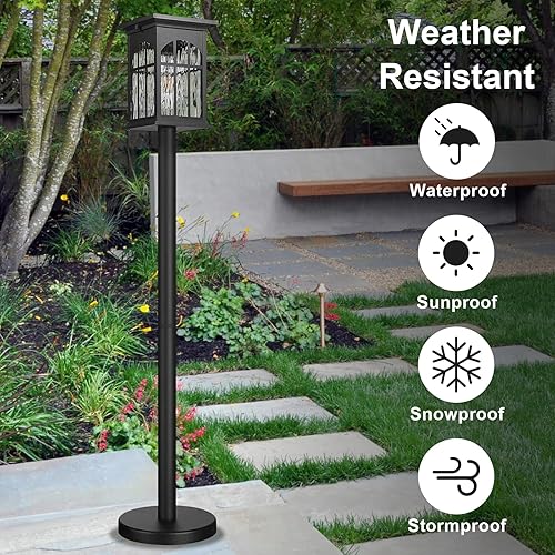 Miniatura 5 de Luces solares de poste de 30 pulgadas para exteriores, impermeable, lámpara de pie portátil con paneles solares del atardecer al amanecer con