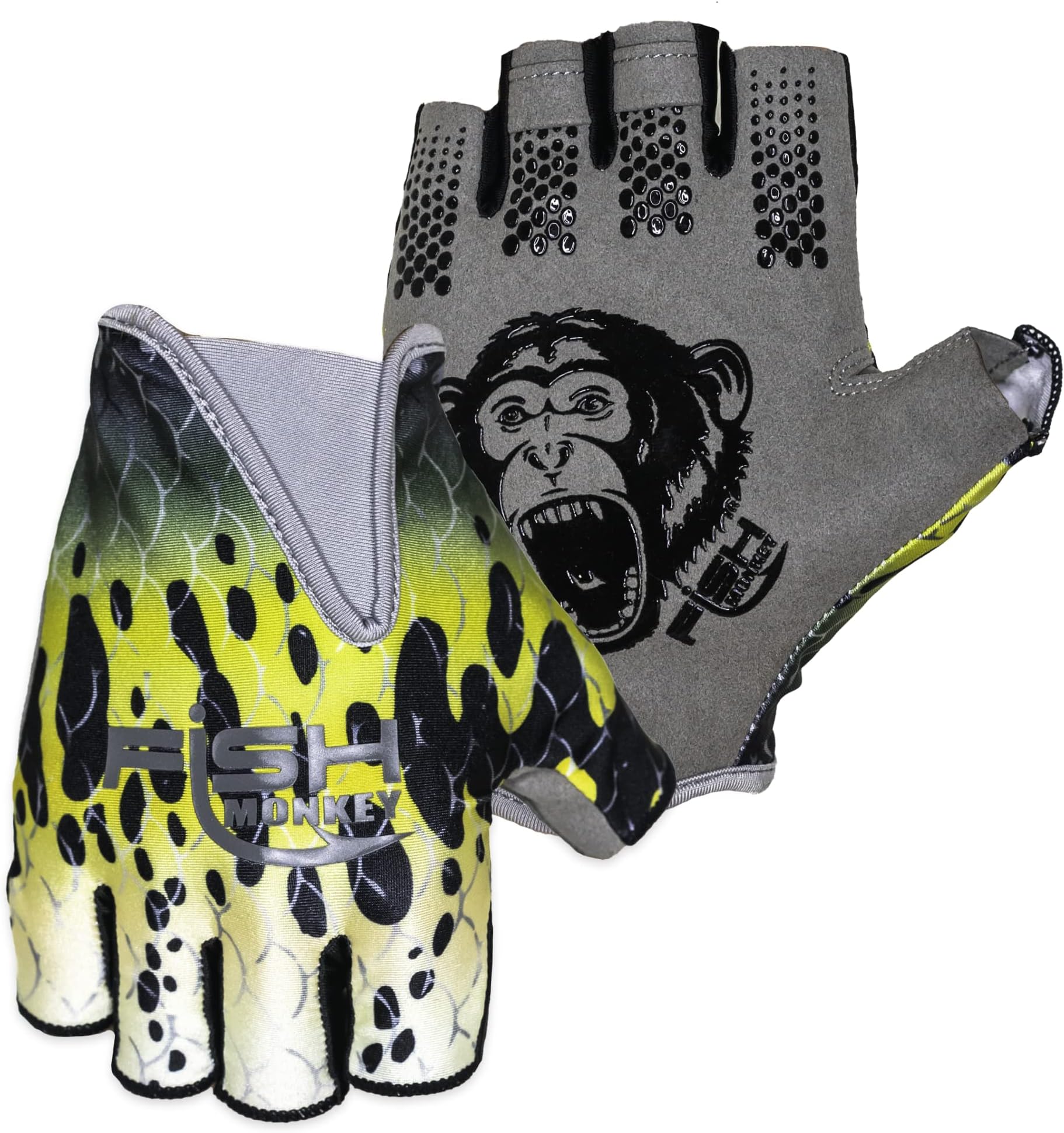 Fish Monkey UPF 50+ Second Skin Fit with Exposed Fingers and Silicone Palm Non Slip Grip Quick Dry Fishing Gloves for Men and Women
