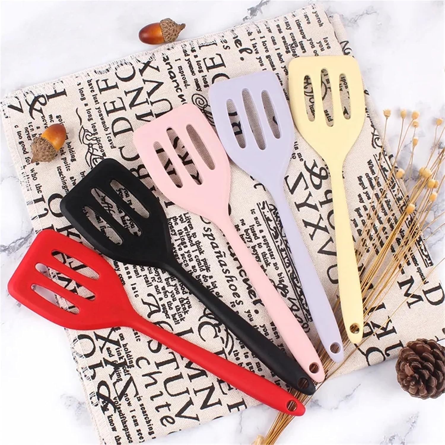 Silicone Spatula Egg Fish Frying PanScoop Fried Shovel Slotted Turners Kitchen Tools Non-Stick Cookware Cooking Utensils(Red-1)