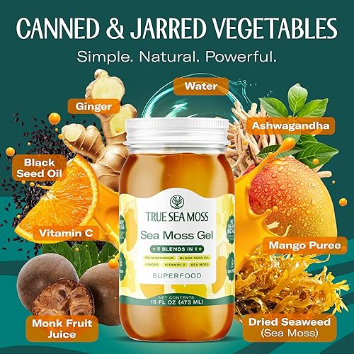 Miniatura 3 de TrueSeaMoss Gel de Musgo Marino – Hecho en EE. UU. – Fórmula 5 en 1 – Musgo Marino Silvestre, Ashwagandha y Vegetales en Frasco – Ashwagandha