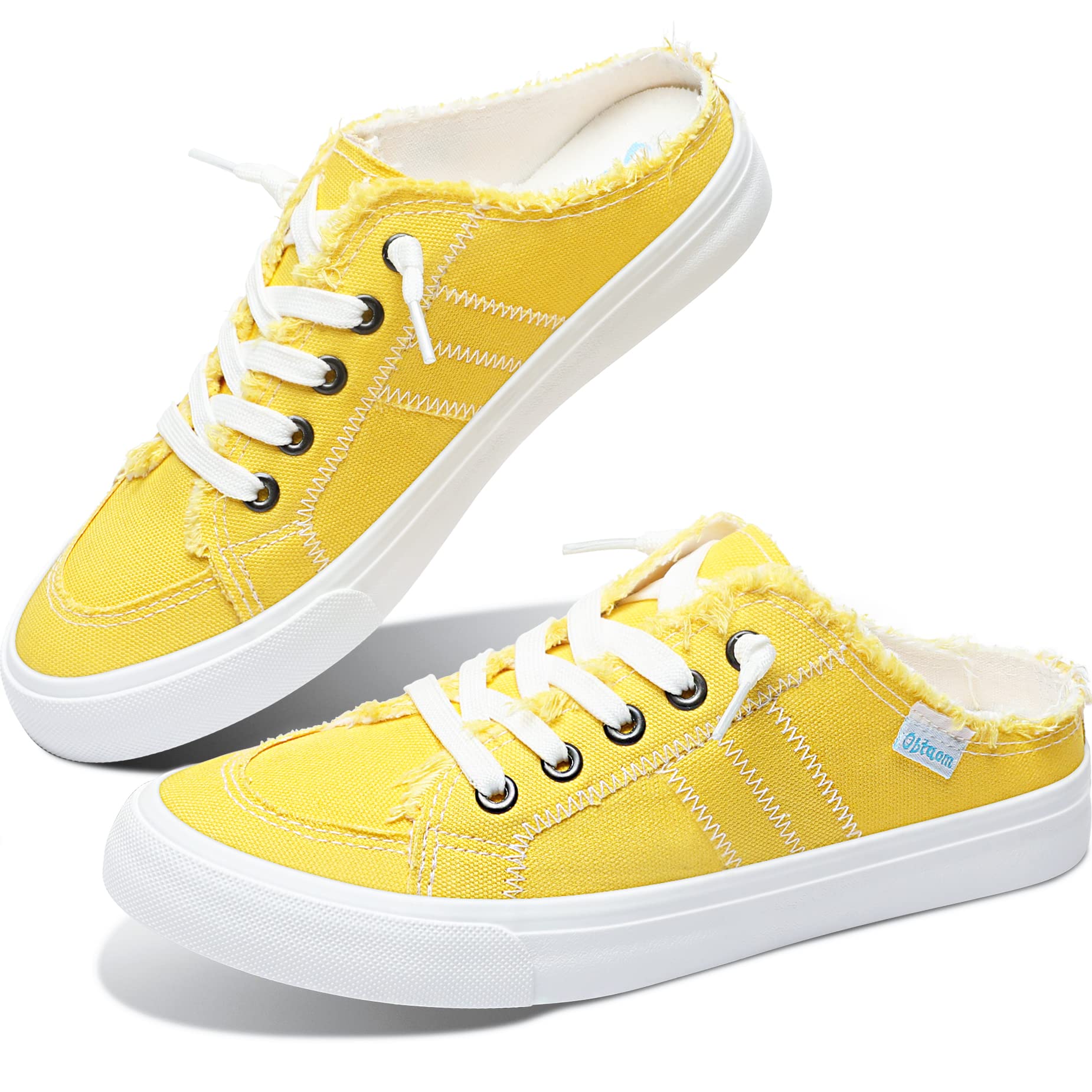 Women Canvas Mules Memory Foam Clipper Fashion Sneakers Comfortable Slip-On Mule Backless Holiday Shoes