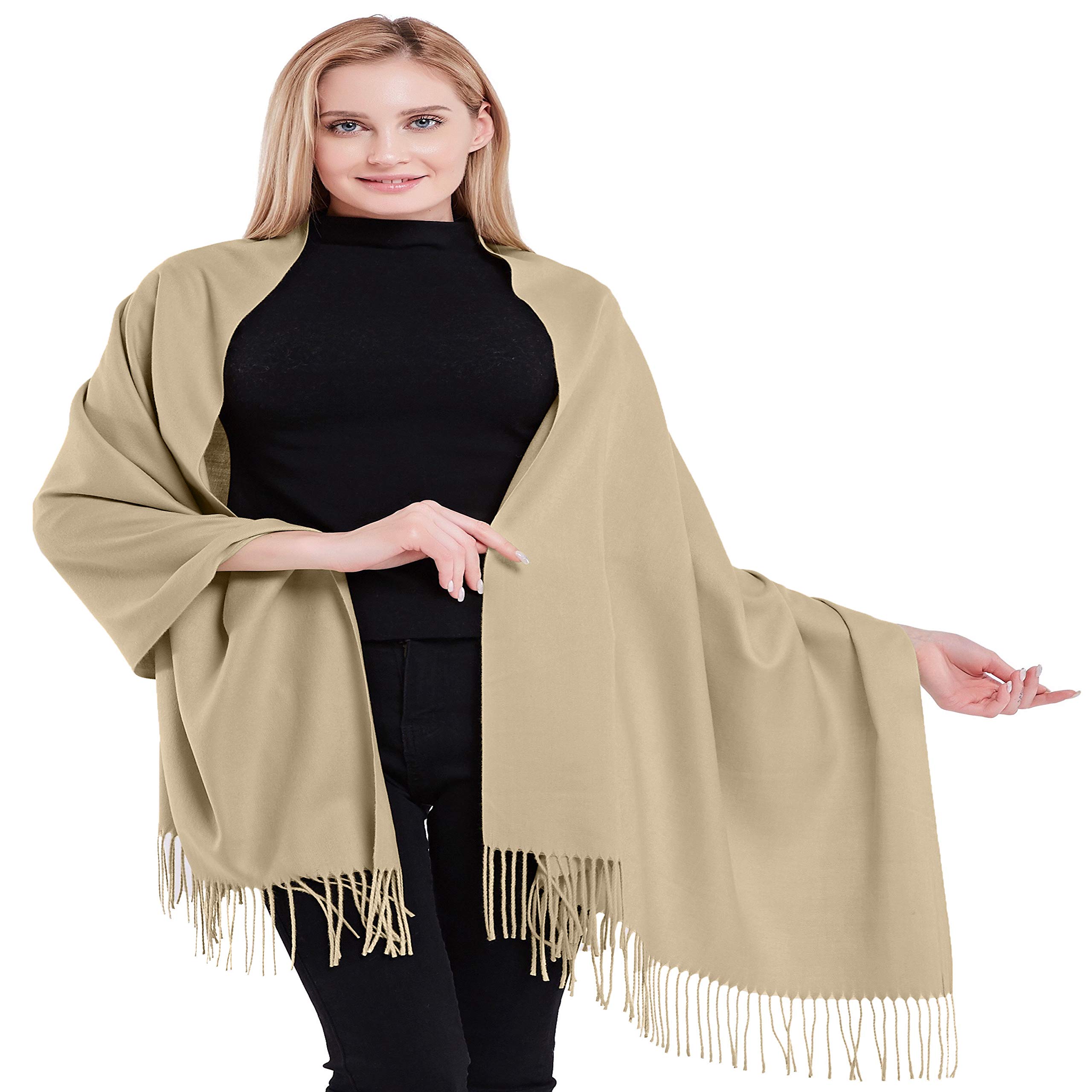 CJ Apparel Champagne Nude 100% Cashmere Shawl Pashmina Scarf Wrap Stole Hand Made in Nepal
