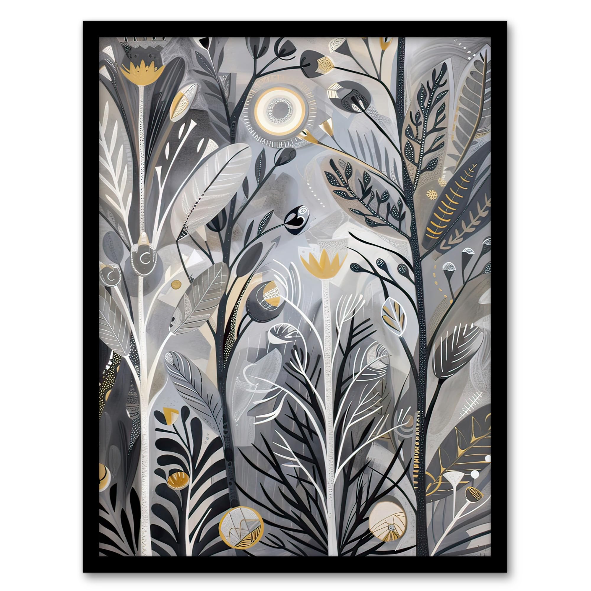 Artery8 Wildflower Meadow Grey Orange Botanical Folk Art Wall Art PrintA4 Size from B&Q
