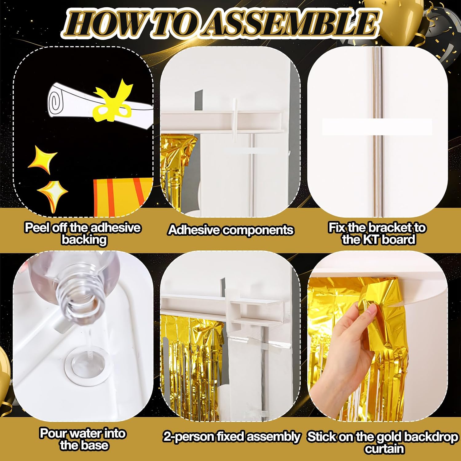 Sosation Gold Graduation Decorations Grad 2026 Backdrop Grad Cap Arch with Gold Tinsel Fringe Curtain Kit with Stakes for Photo Prop Graduation Party Decorations Ceremony Banner Outdoor Indoor