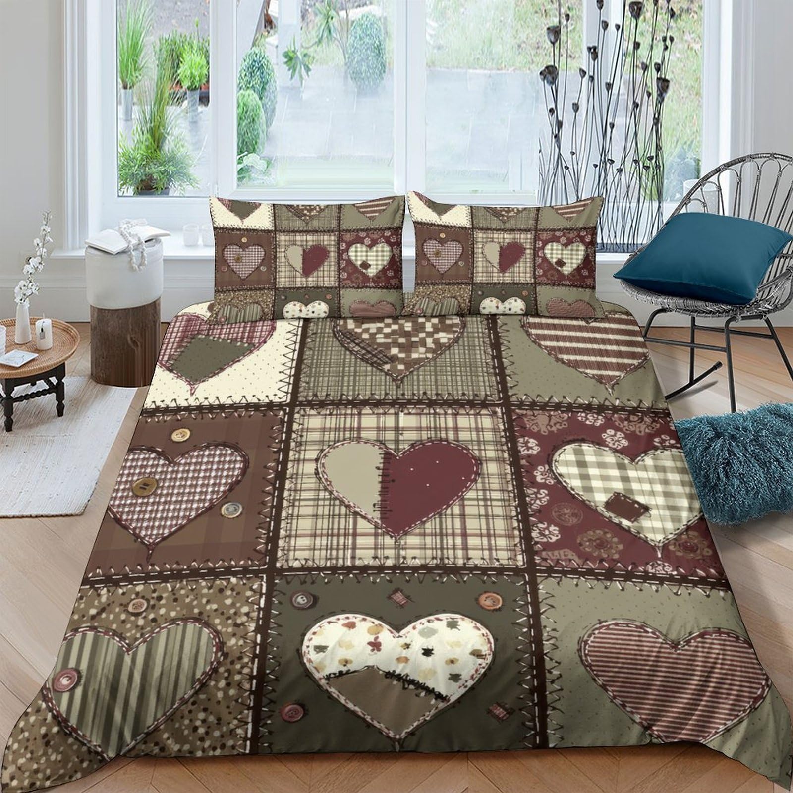 Ctjqhvkz Style-10 3D Printed Patchwork Heart Fitted Sheet Microfiber Soft Brown Beige Bed Cover For Bedroom Dorm Mattress Protection Decor Single（135X200cm）