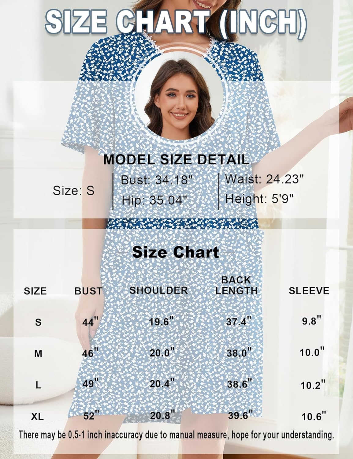 Hospital Gowns for Women Open Back Ruffle Sleeve Dress Post Surgery Tear Away Adaptive Nightgowns with Pockets - Image 6