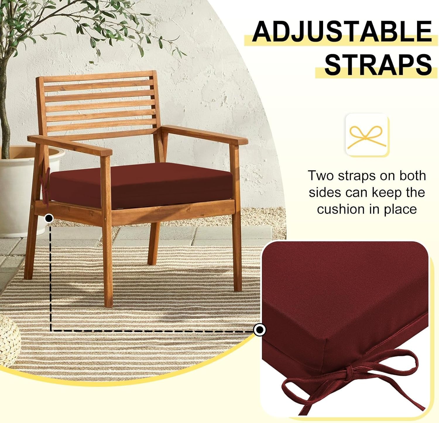 downluxe Outdoor Chair Cushions Set of 4 for Patio Furniture, Water-Resistant Square Corner Patio Chair Cushions with Ties, High Density Foam Outdoor Seat Cushion, 18.5" X 16" X 3", Burgundy
