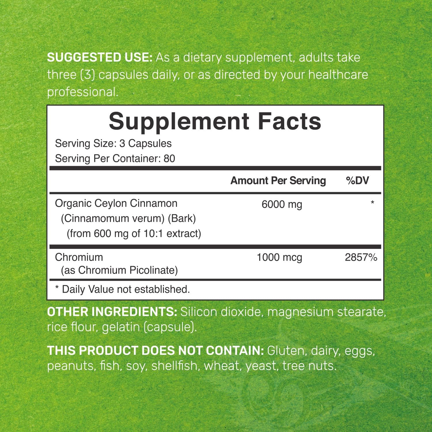 Ceylon Cinnamon 6000mg with Chromium 1000mcg, 240 Capsules | Active Inner Bark Extract, True Sri Lanka Source | Natural Cinnamon Supplements