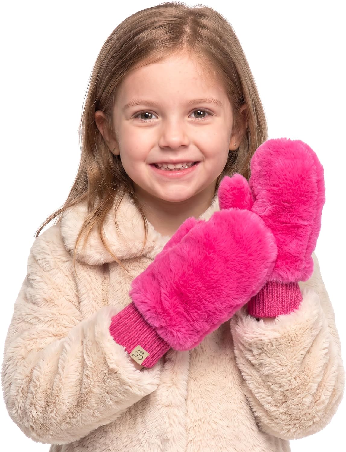 C.C Kids' Plush Faux Fur Convertible Mittens, Fuzzy Lined