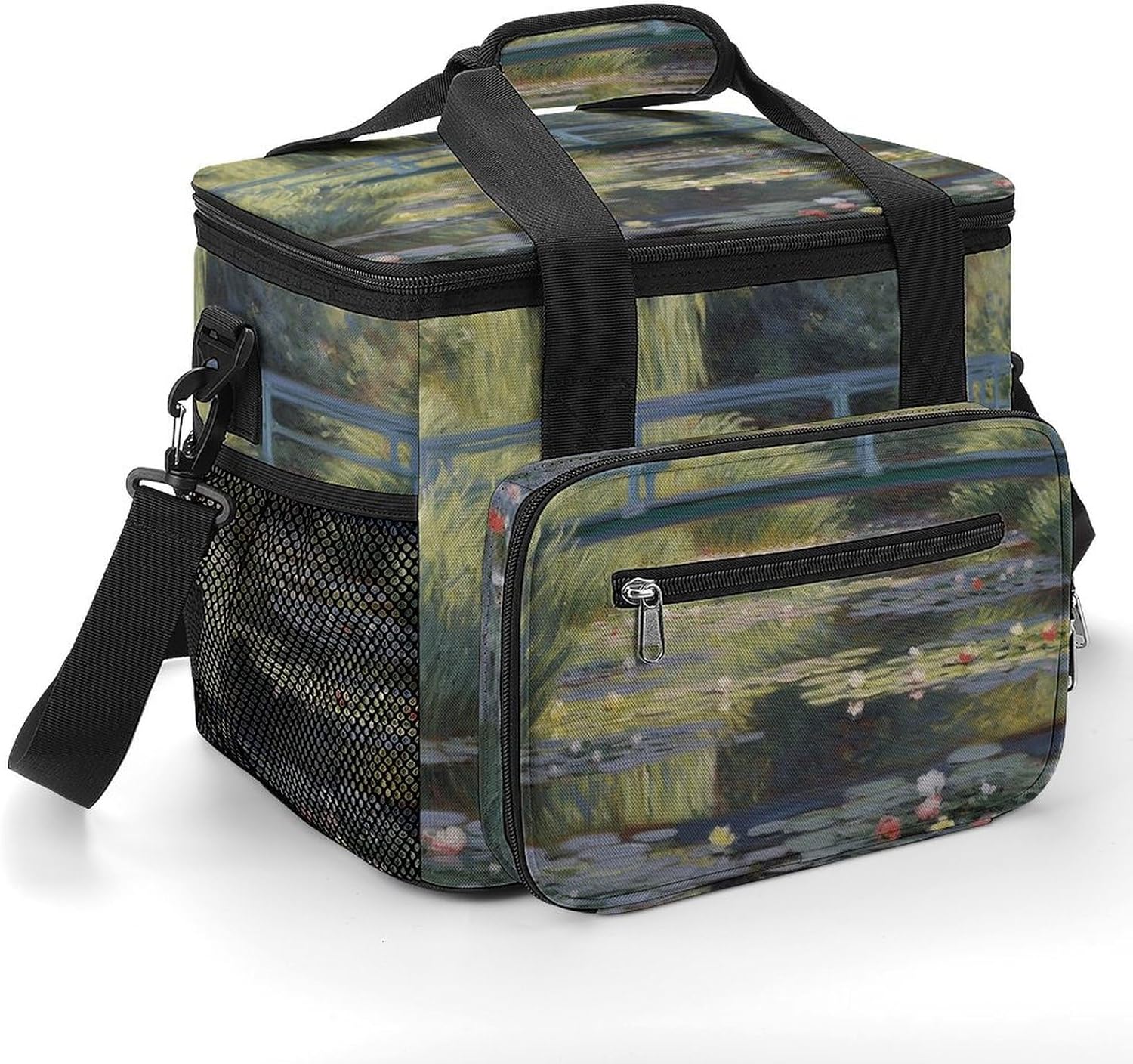Camping Ice Pack, Water Lily Pond Print Cooler Bag, 22.5L Large Capacity Insulated Lunch Tote Bag for Outdoor, Picnic, BBQ, Travel, Work