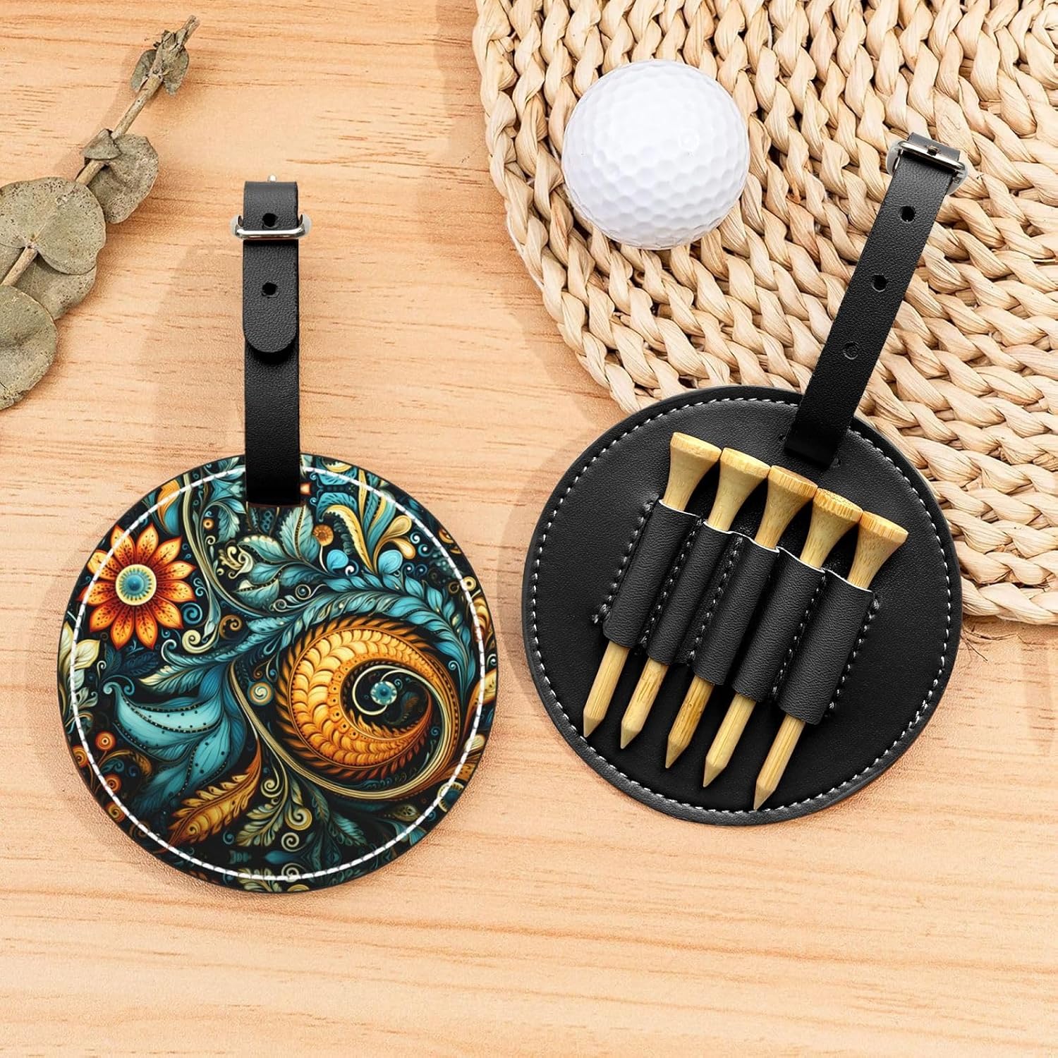 Distinctive Pattern Black Printed Golf tee Storage Bag - for Men only, Durable PU Material, Easy to Carry, Enhance The Golf Experience