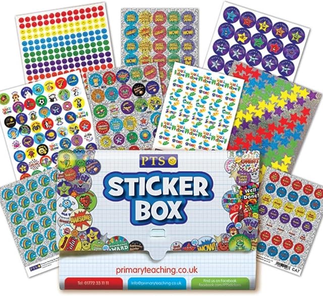 School Sticker Storage Box Containing 621 Motivational Childrens Pupils Praise Reward Stickers Primary Teaching Services