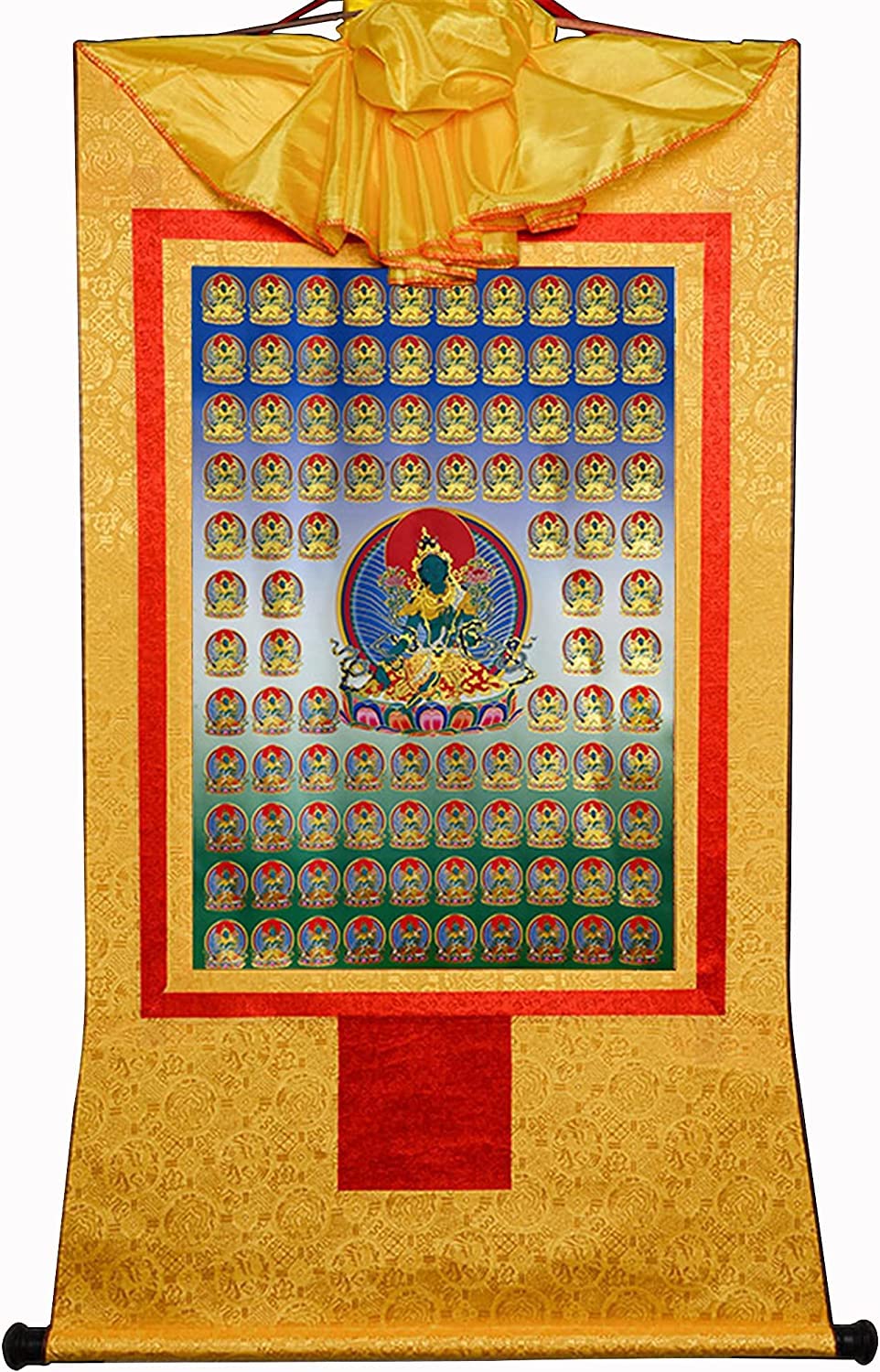 VHKJewE 100 Green Tara,Khadiravani, Buddhist Thangka Brocade(Unique Colour,Large(85cm*63cm))