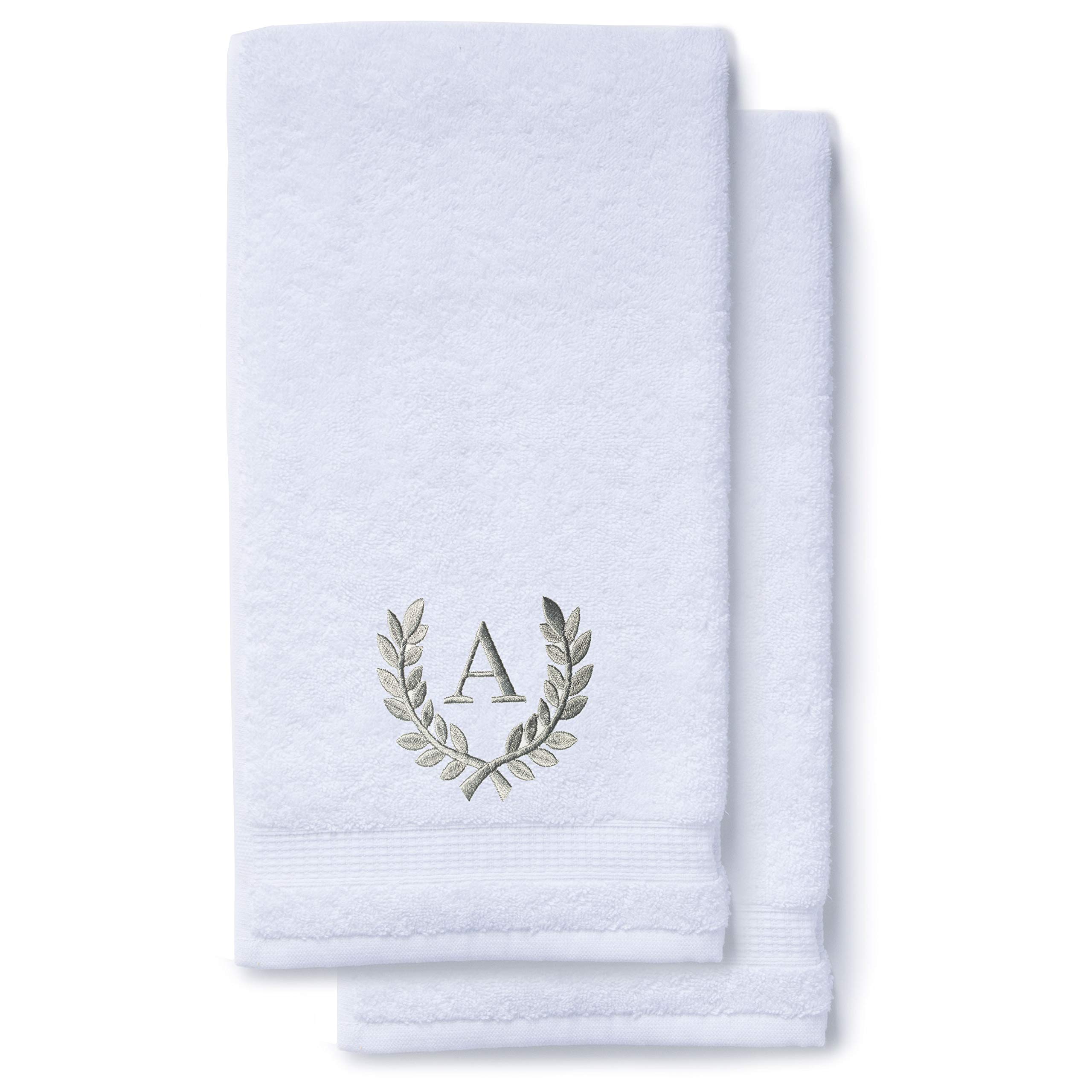 Toallas de mano Monogrammed para baño y cocina | regalo personalizado para bodas y novias | Toalla turca de lujo personalizada | Colección Spa, gran tamaño, 16 x 30 pulgadas, juego de 2
