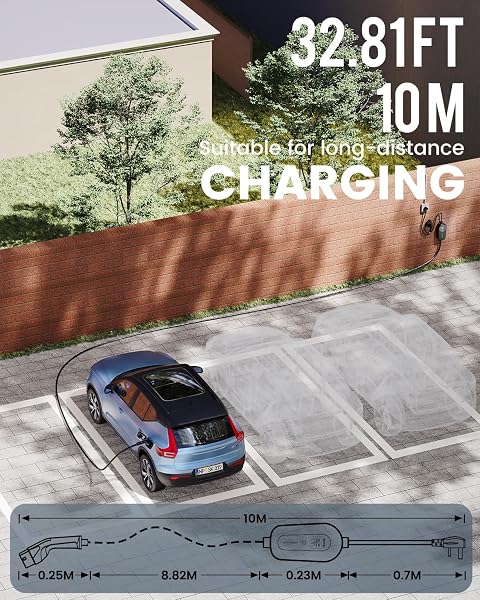 EzGoGo EV Charger 3 Pin Plug 32.81Ft/10M Type 2 Charging Cable 3kW, [6/8/10/13A] Electric Car Charger IP65 Advanced Protection car charging cable Suitable for EVs & PHEVs - 3