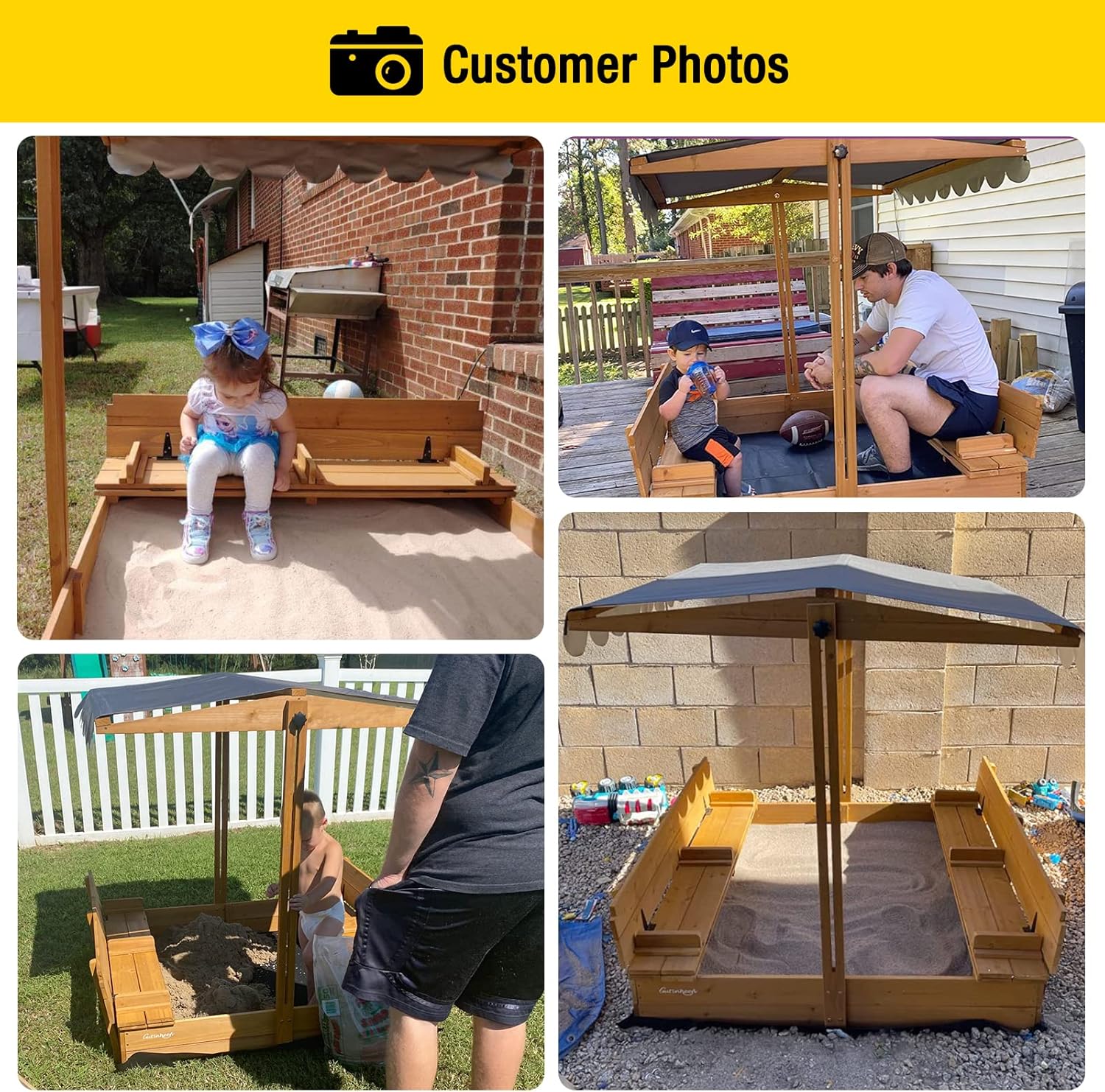 Aivituvin Kids Sand Boxes with Canopy Sandboxes with Covers Foldable Bench Seats, Children Outdoor Wooden Playset - Upgrade Retractable Roof (47x47Inch) : Toys & Games