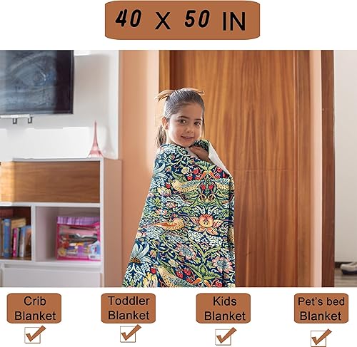 Miniatura 4 de William Morris - Manta de franela de vellón de ladrón de fresa, súper suave, acogedora y ligera para sofá, silla, cama, sofá, oficina, tamaño para