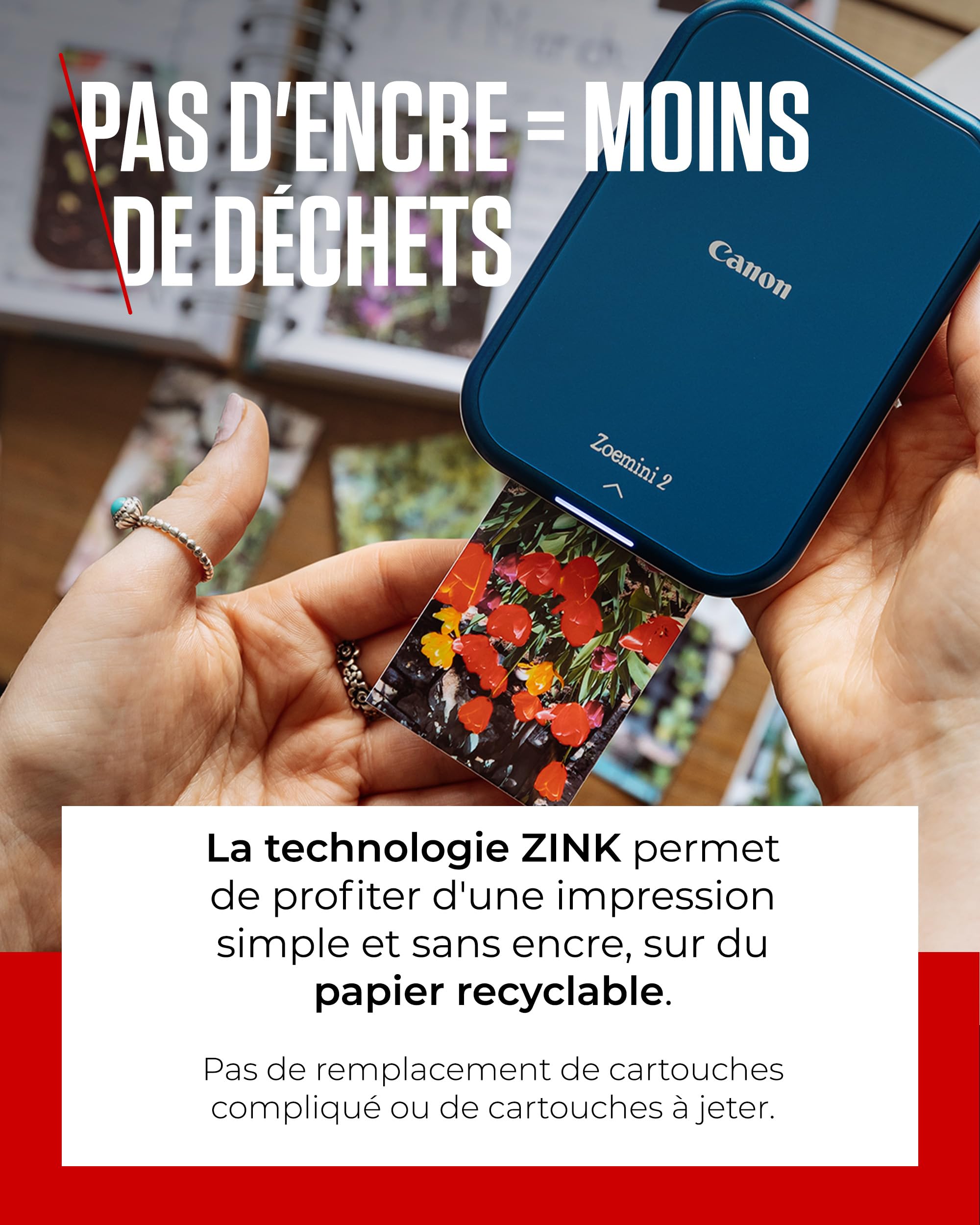 Canon Zoemini 2 Imprimante Photo Portable Bluetooth USB-C Rechargeable, Kit avec 20 Feuilles Autocollantes ZP-2030 + 10 Feuilles Circulaires 3,3 cm Zink, Bleu