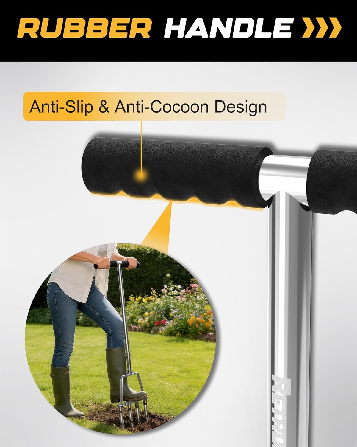 RETRUE Manual Core Aerator Lawn Tool - Lawn Aerator Tool with 3 Replaceable Hollow Tine, Semi-Assembled Grass Aerator Core Aeration Tool for Lawn, Yard Aerator for Lawn Care Compacted Soil