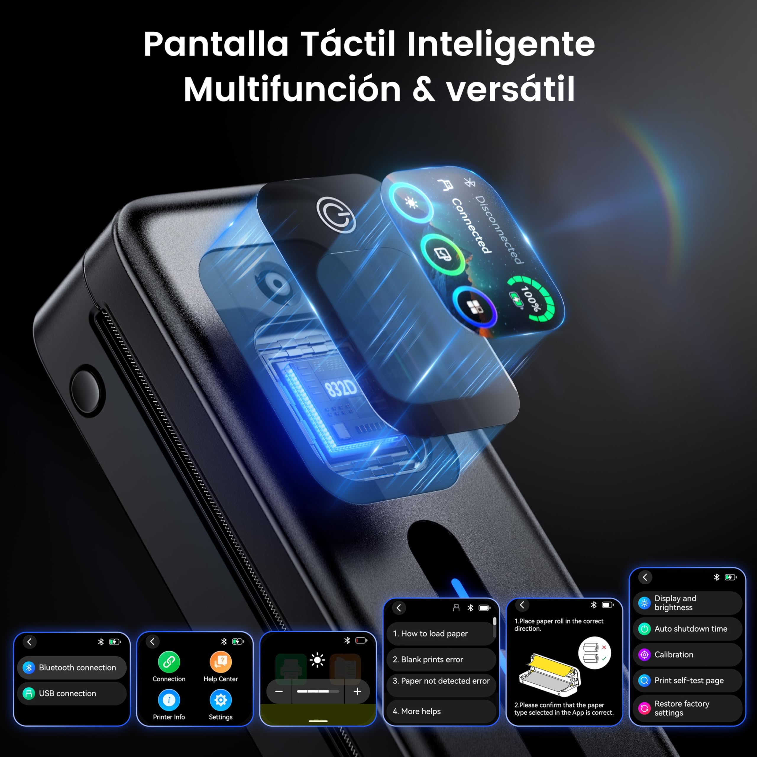 Phomemo M832D Impresora Termica A4, Impresora con Pantalla táctil y Bluetooth sin Tinta para casa y Oficina, impresoras móviles de 300 dpi Compatible con iOS y Android, teléfono y portátil
