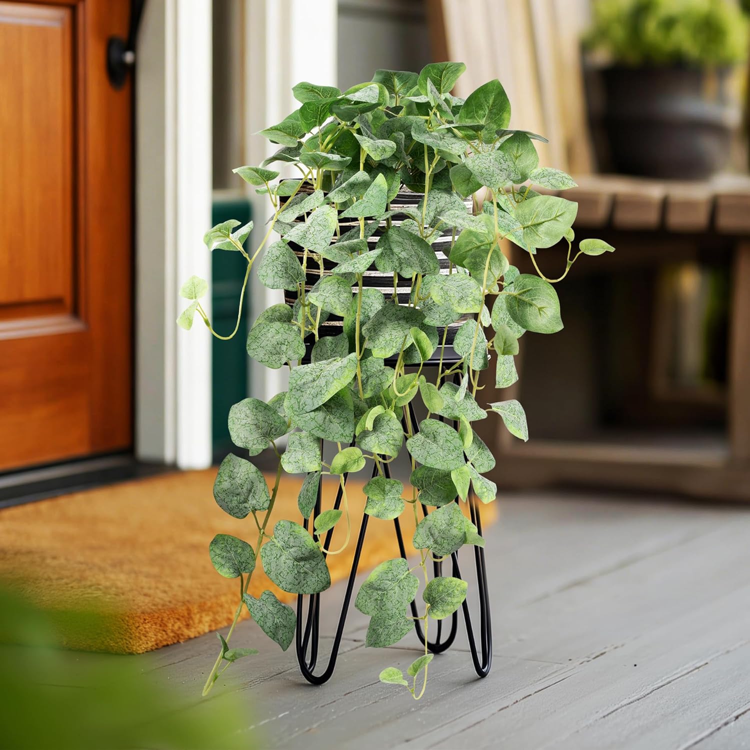 Artificial Plants Indoor - 2Pc Fake Hanging Plants with Pots, Modern Faux Pothos Ivy Plant for Outdoor, Artificial Silk Plant Greenery for Home Window Shelf Decor, White Green 33In