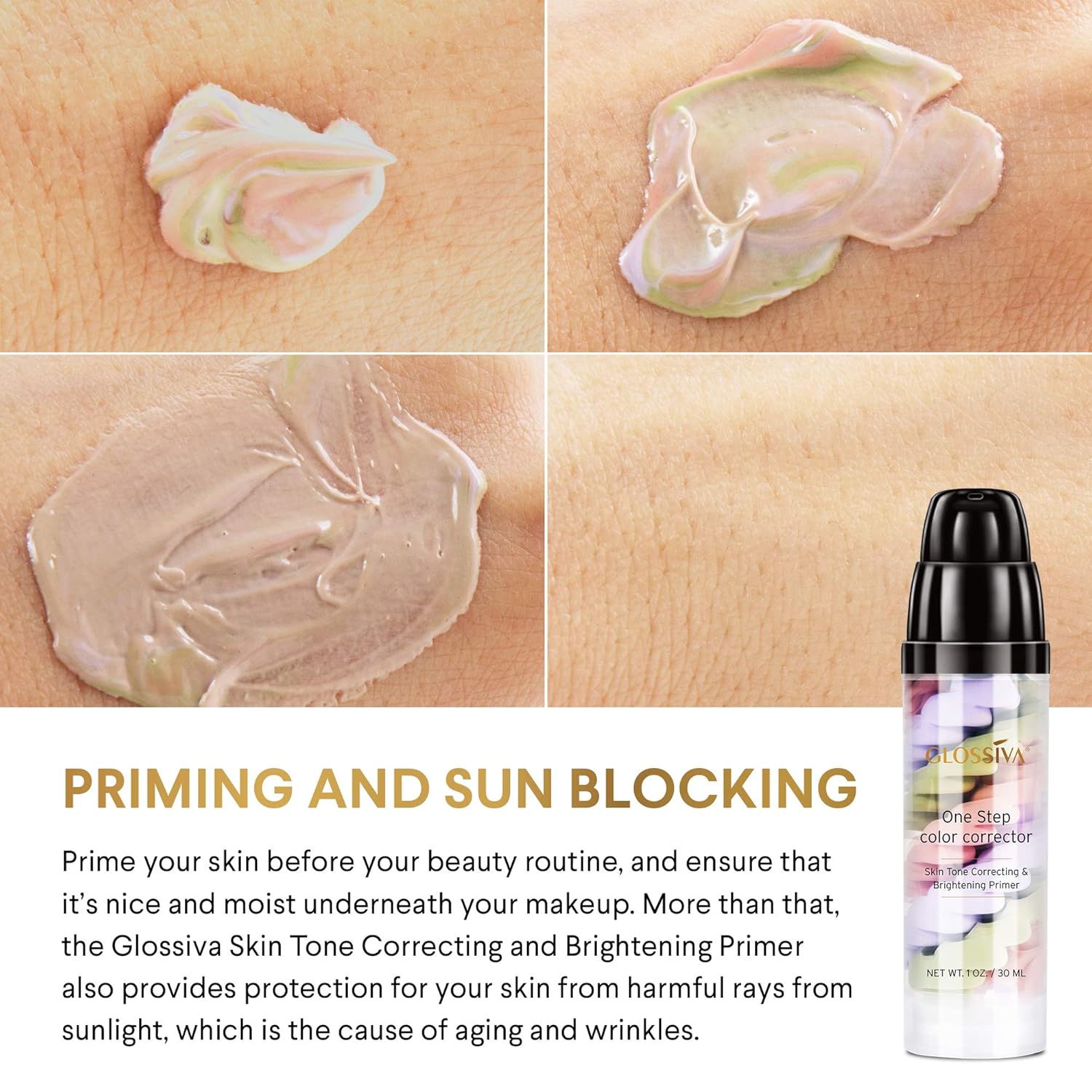 Glossiva Makeup Primer One Step Color Corrector, Skin Tone Correcting and Brightening Primer 30 ml : Beauty & Personal Care