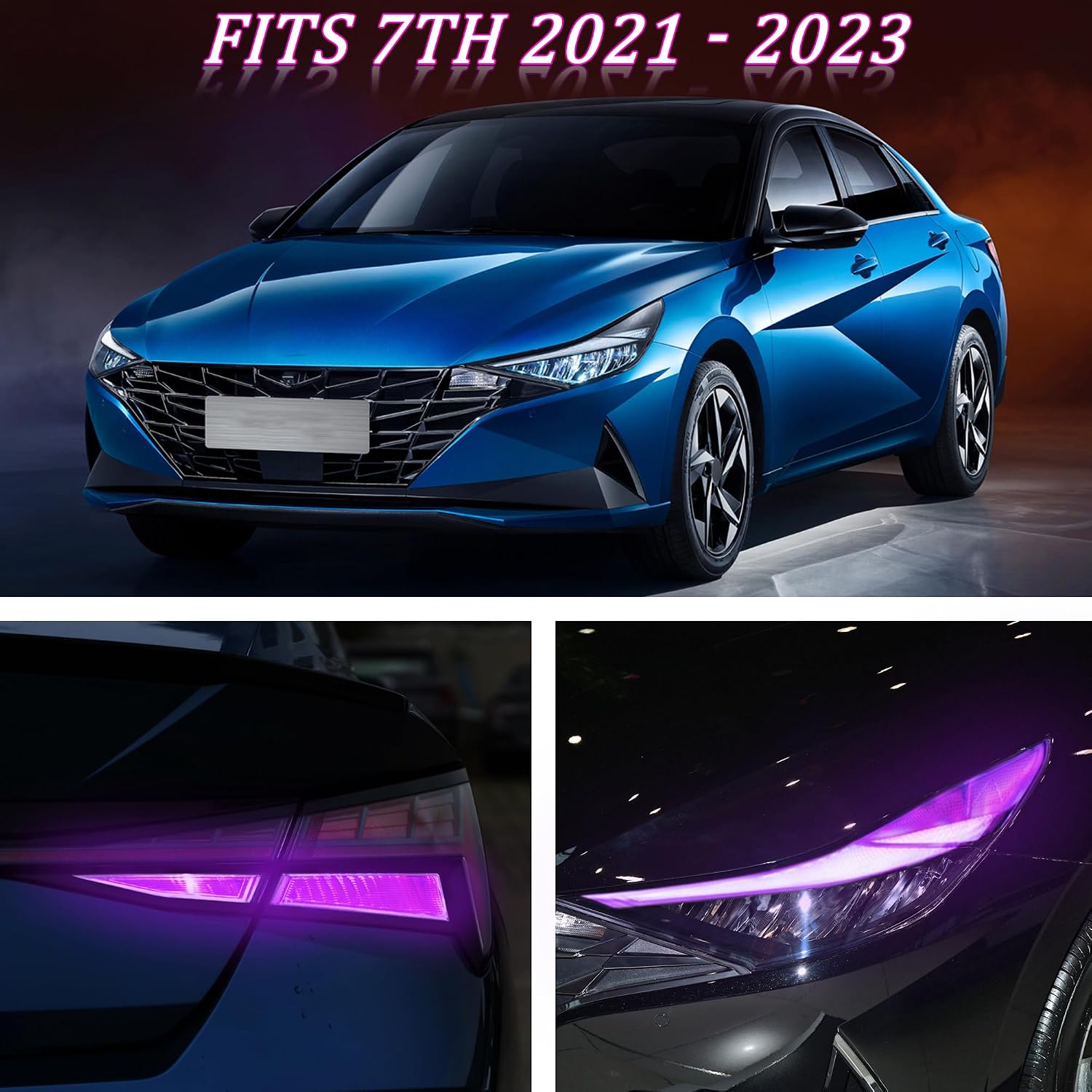 TOMALL Headlight Sidemarker Rear Fog Light Vinyl Films Smoke Tint Compatible with Hyundai Elantra 2021-2023 PreCut Light Transmission Amber Edges Delete Stickers Car Decal Decoration (Purple-2pair)