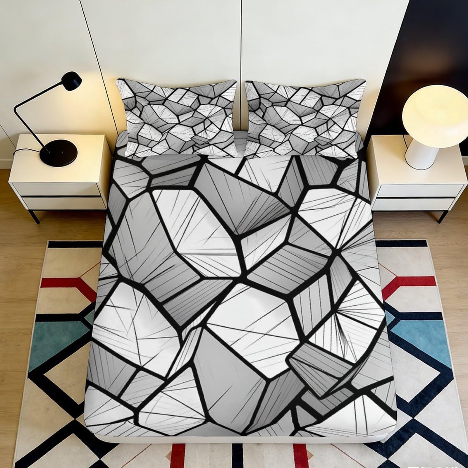 Pnayamiorkfel Style-9 3D Printed Geometric Mosaic Fitted Sheet Microfiber Soft Breathable Abstract Stone Bed Cover For Bedroom Dorm Decor 90X200x25cm