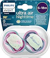 Chupeta Avent Ultra Air Noturno Dupla Deco Philips Avent 6-18m Azul/Rosa