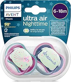 Chupeta Avent Ultra Air Noturno Dupla Deco Philips Avent 6-18m Azul/Rosa