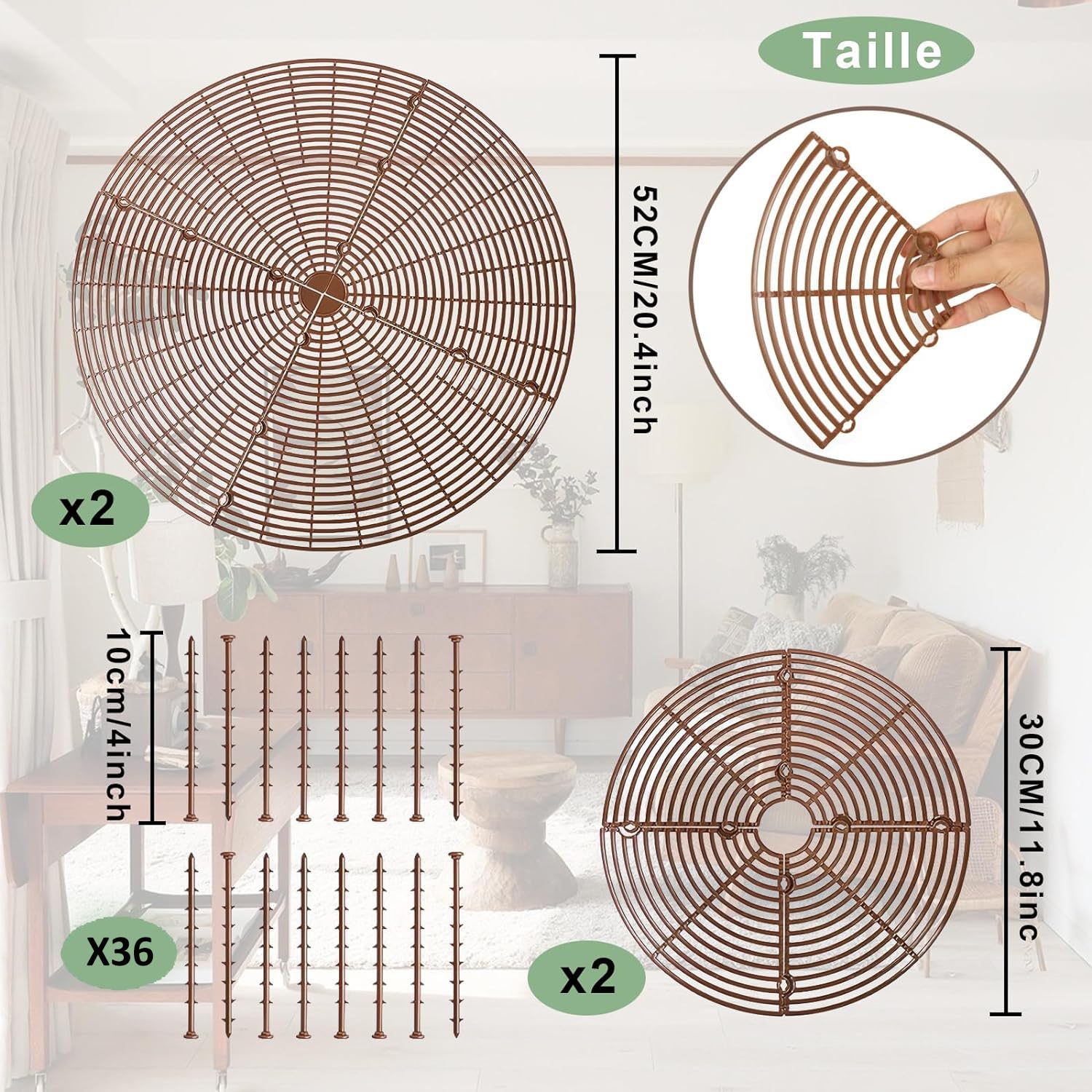 JMIATRY Lot de 4 Protection de Sol pour Pot de Fleurs Grille 52/30CM, Cache-Pots de Fleurs en Grille Pot de Fleur Interieur Contre Animaux, Enfants