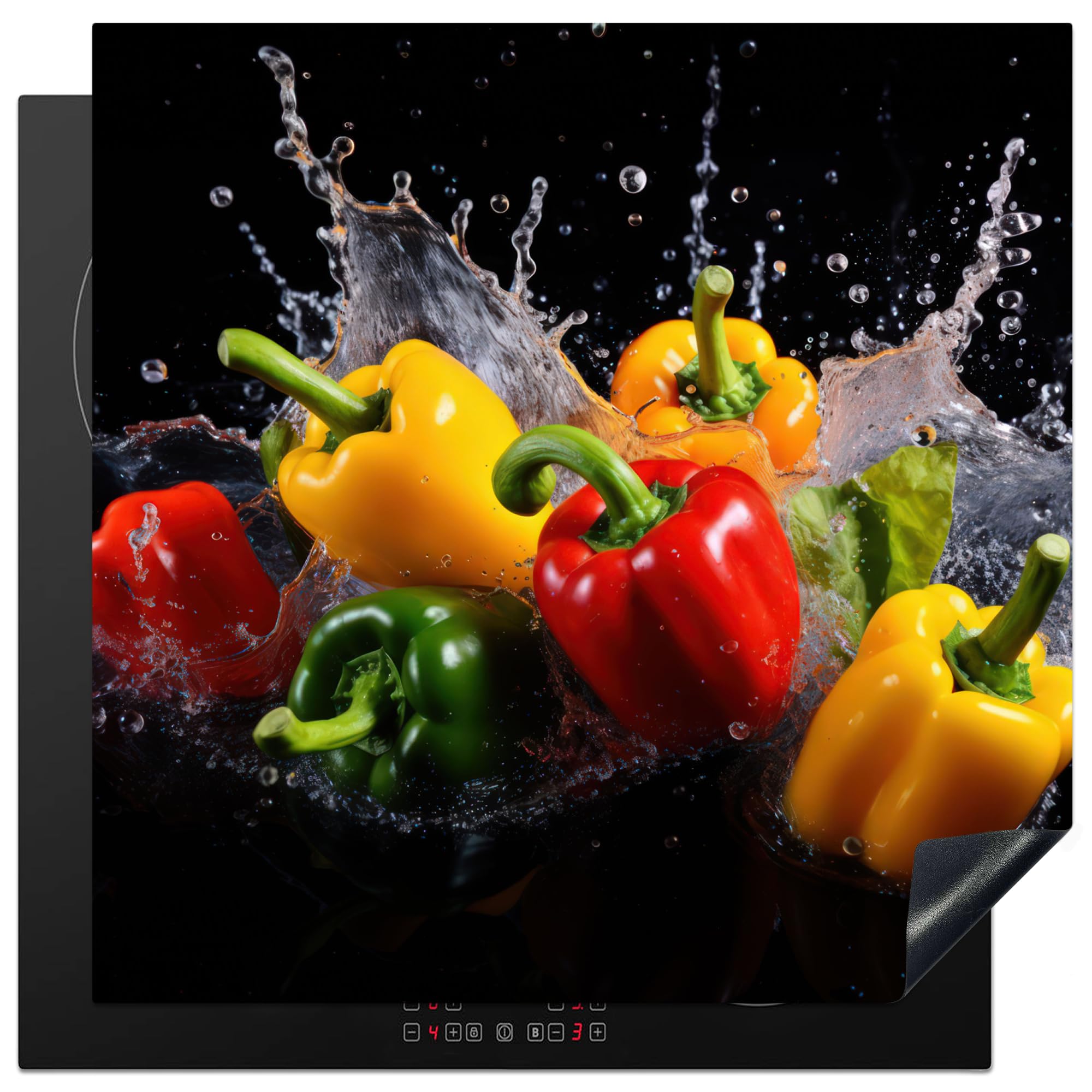 KitchenYeah© Induction Hob Protector Mat 30.7"x30.7" / 78x78 cm Cooker Top Protectors Cover Ceramic Covers Electric Hobs Vinyl Sweet Pepper - Black - Water - Red - Yellow