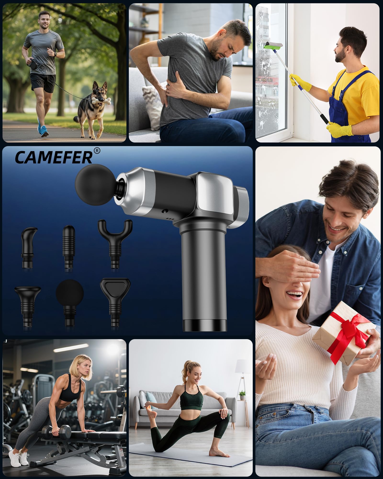 Massagepistole Tiefengewebe, Handheld Percussion Muskelmassagegerät für Rücken, Nacken & Schulter Schmerzlinderung, Tragbares elektrisches Rückenmassagegerät mit 30 Geschwindigkeitsstufen & 6