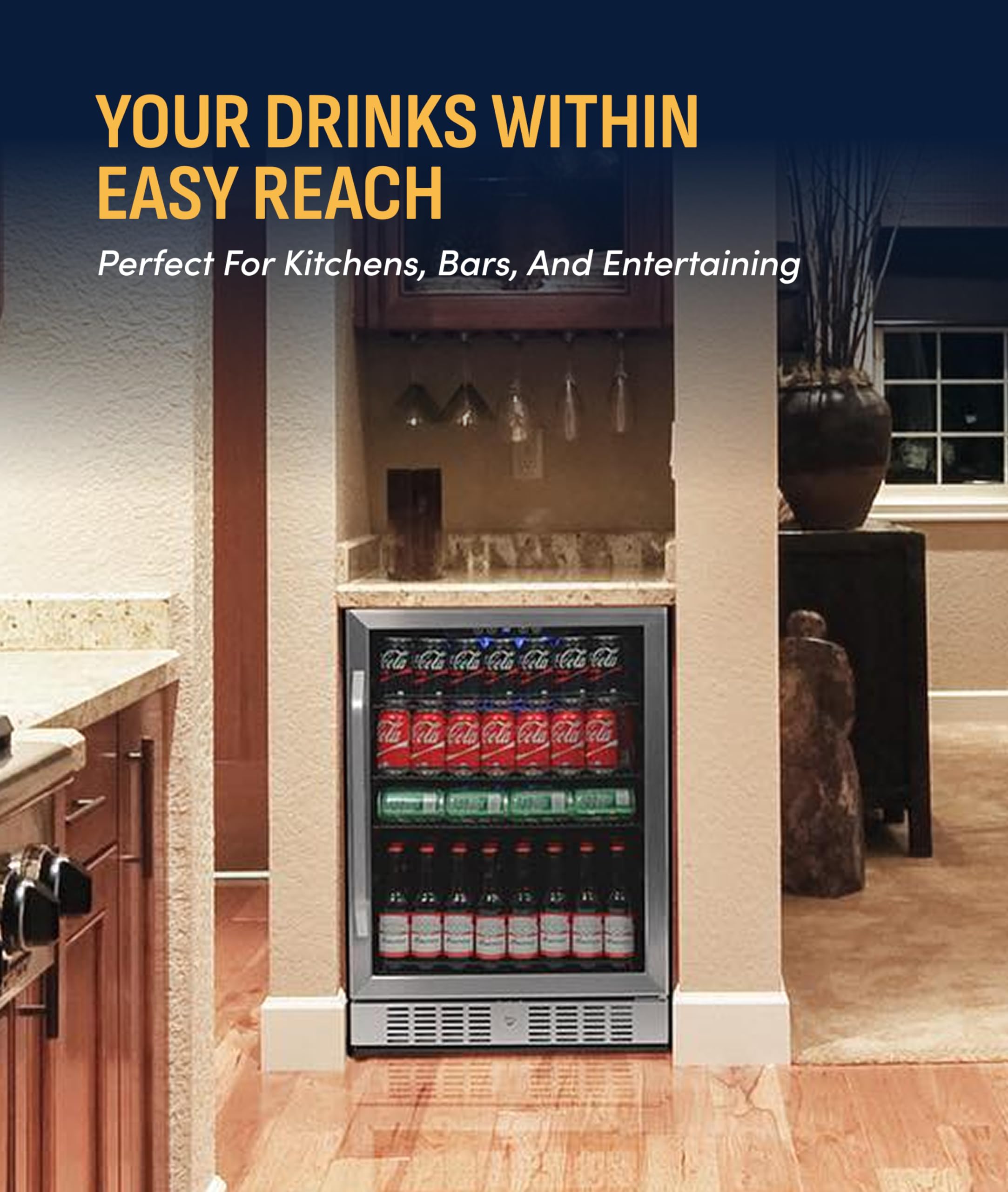 NewAir Beverage Refrigerator With Glass Door | 177 Can Mini Fridge For Bedroom, Dorm, Office, Or Gaming Setup | Soda, Beer, And Wine Cooler | Stainless Steel on Fridge.com - View 3
