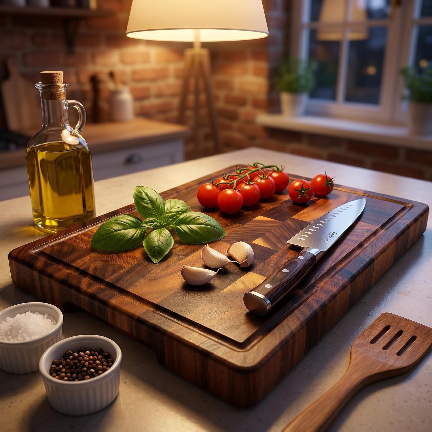 Walnut Cutting Board for Kitchen, 14x10x1" End Grain Cutting Board with Juice Groove, Reversible Solid Wood Butcher Block Cutting Board, Charcuterie Board, Tablas Para Picar Cocina