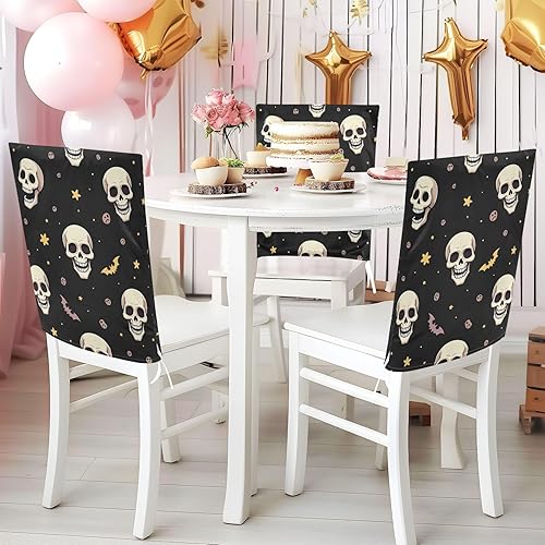 Miniatura 5 de Halloween White Skulls Yellow Stars Decorative Dorm Desk Chair Cover for Family Gatherings Washable Dining Room Chair Covers Protector para sillas