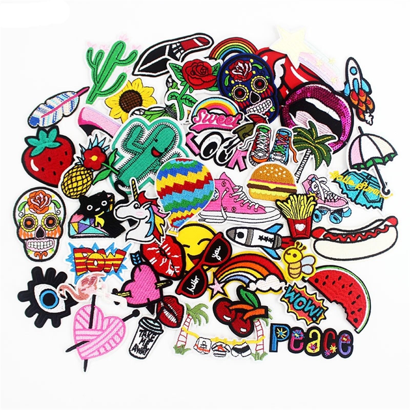 Toppa 50 Toppe in Stoffa Mista Ricami Carini termoadesivi su Badge for Bambini Ragazze Applique Fai da Te for Giacche Borse Adesivi Patchwork