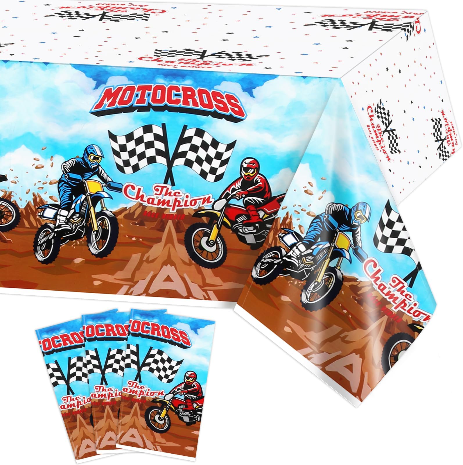 PHOGARY 3 Packs Dirt Bike Party Tablecloth Motocross Table Covers Dirt Bike Birthday Party Decorations, Racing Motorcycle Theme Party Plastic Tablecloth for Boys Birthday