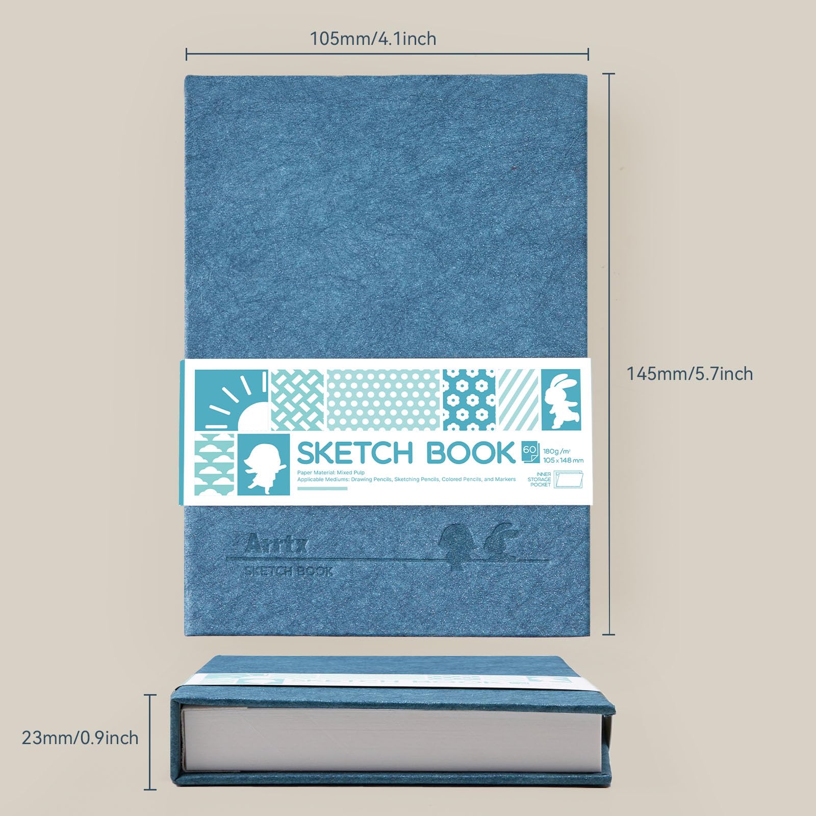 Arrtx A6 Sketchbook 5.8"x4.1" - 120 Sheets/240 Pages(2 Pack), 180gsm Acid-Free Paper Blank Sketch Book, Hardcover Portable Artist Sketch Journal for Drawing, Illustration & Travel image 5