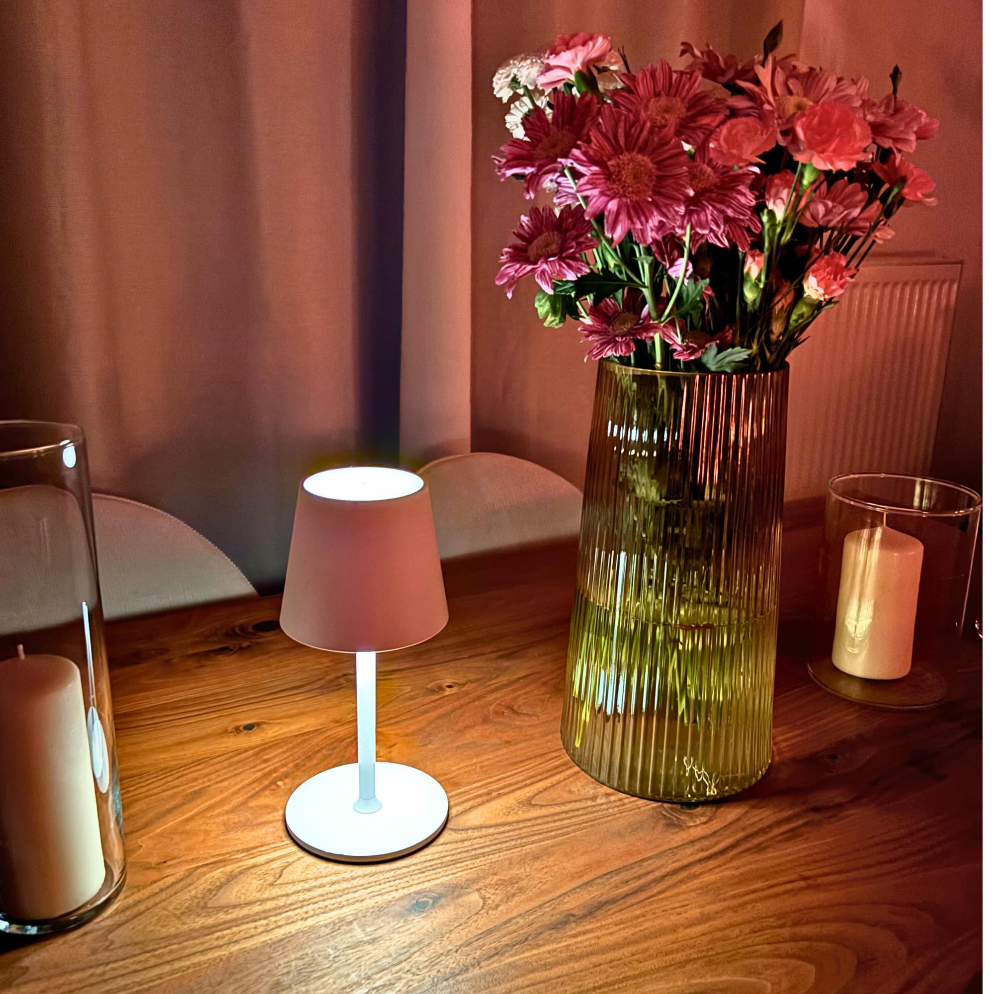 Smart-Planet Tischlampe 2x kabellos wiederaufladbar mit 5200 mAh Akku - IP54 Outdoor höhenverstellbare Tisch Leuchte aus hochwertigem Metall Touch stufenlos dimmbar USB C - 2x Stopfen für Flaschen