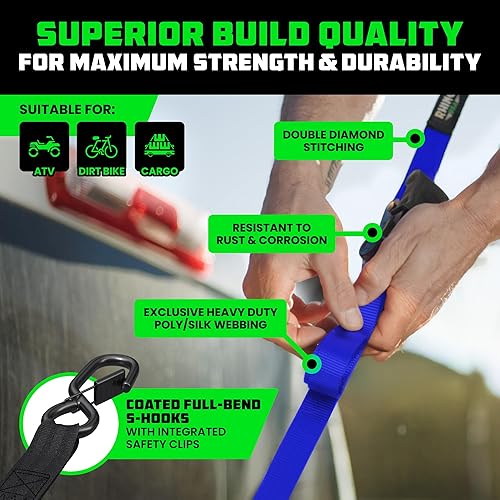 Miniatura 3 de Rhino USA - Correas de trinquete de amarre (4), 1 pulgada x 15 pies (resistencia 1823 libras), con ganchos en S de seguridad, alta calidad para