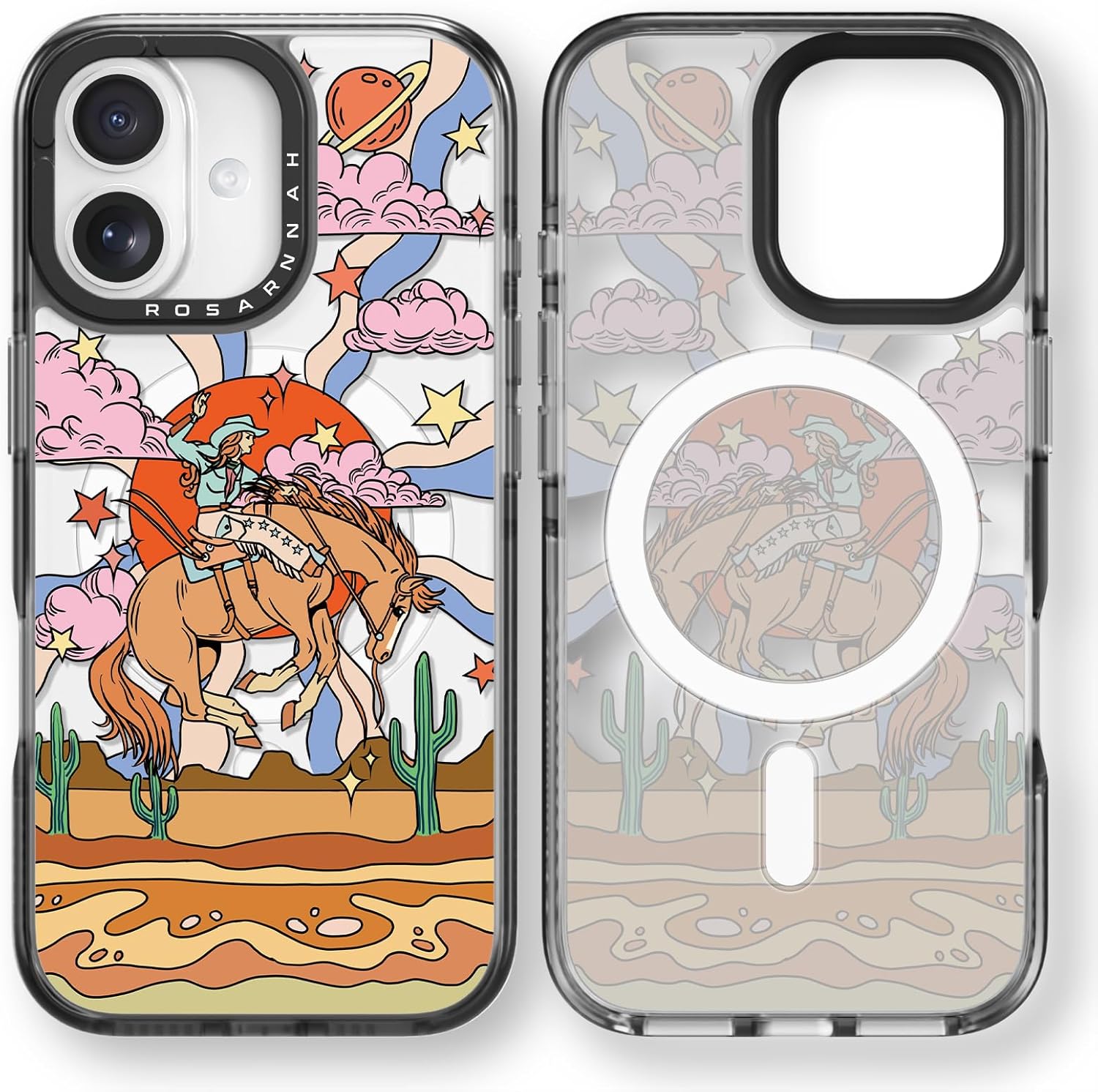 Rosarnnah for iPhone 17 Case Cute - Compatible with Magsafe - Durable Shockproof 6.6 ft Drop Impact Phone Case - Funny Cowboy Design (6.3") Black