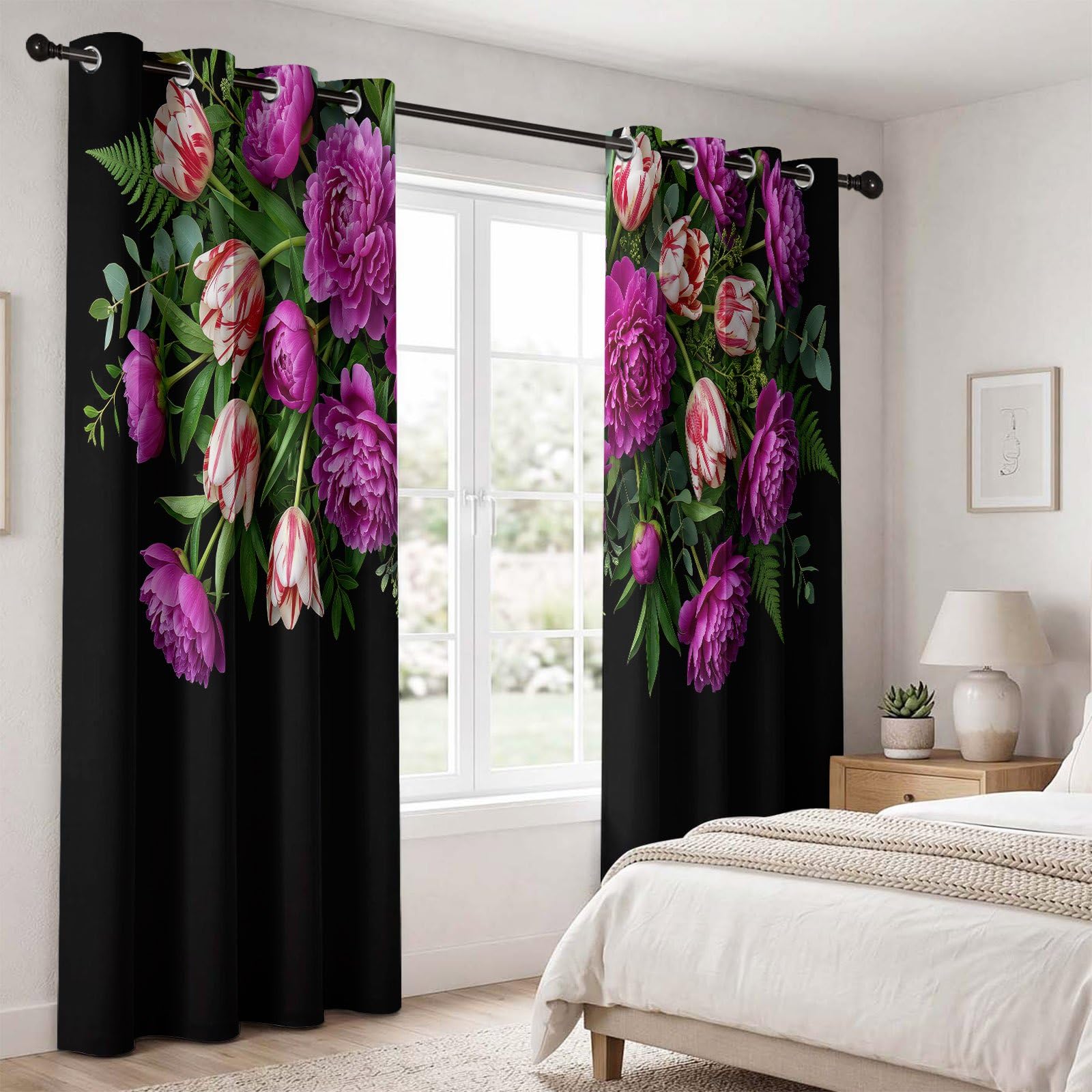 Tende oscuranti viola verde, floreali in campagna, stampa fotografica botanica, fiori tenda oscurante, per camera da letto, soggiorno, cucina, decorazione finestra, isolamento termico, 2 pannelli 140