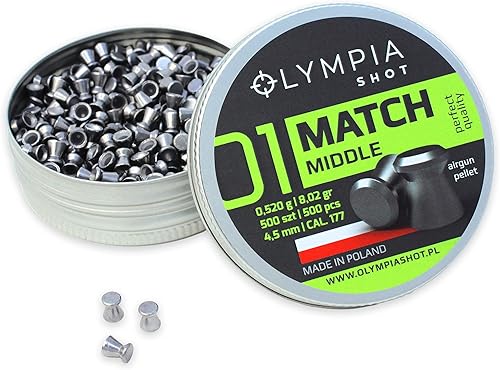 Olympia Shot - Pellets de pistola de aire  Calibre .177, calibre 22, calibre 25  Cabezales abovedados, puntiagudos y planos  Varios pesos para tiro