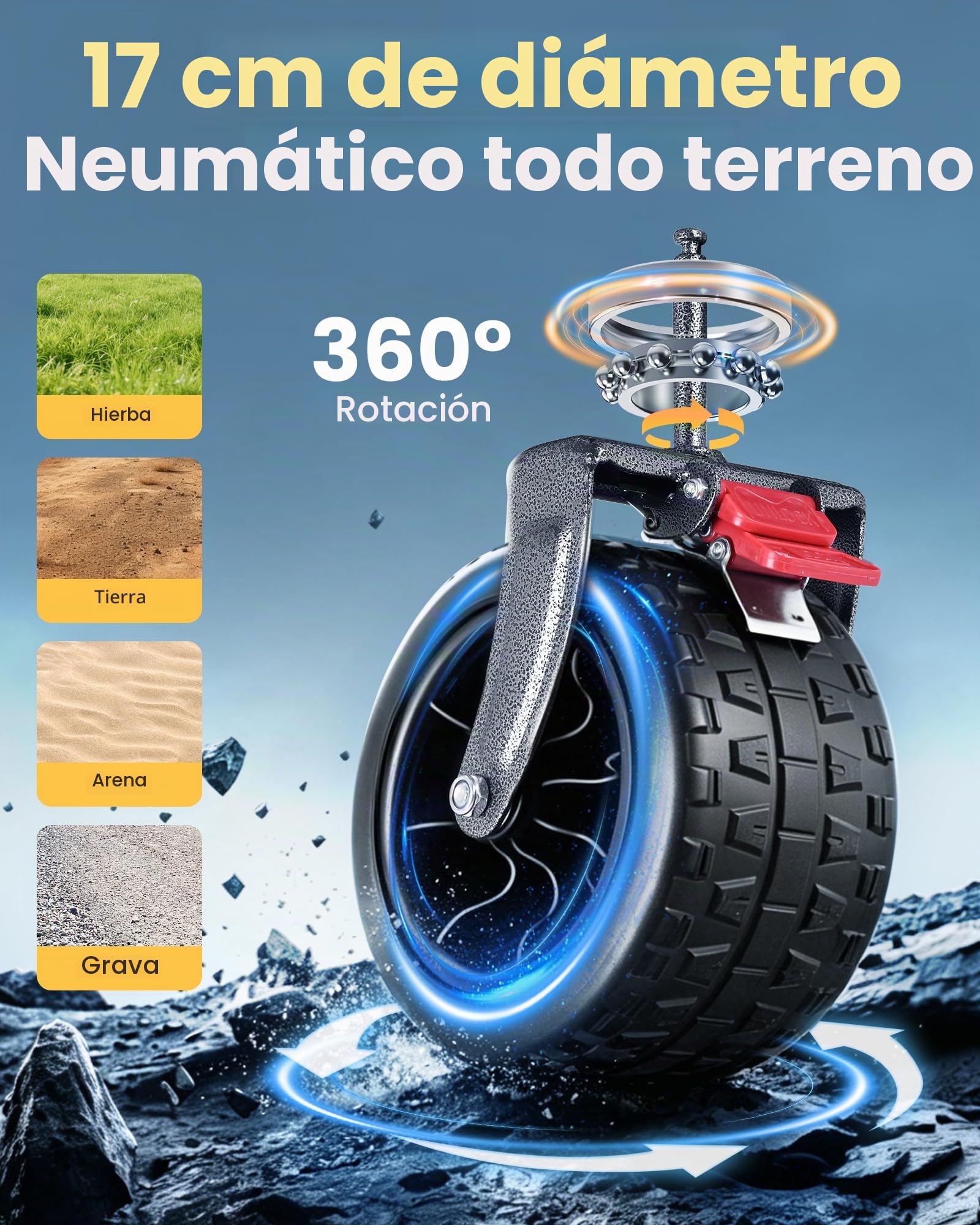 YEAUPE PRO Carro Playa Plegable con Freno 200-300L 200kg Negro | Estructura doble con panel trasero abatible, mango ajustable y diseño plegable para objetos largos en playa, camping y jardín