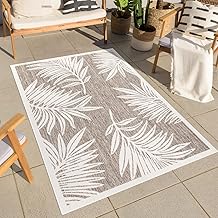 carpet city Beige Weatherproof Outdoor Rug, 100 x 200 cm, Palm Leaves, Water-Repellent Balcony Rug, Indoor and Outdoor Rugs for the Patio, Garden, Kitchen, Bathroom or Living Room