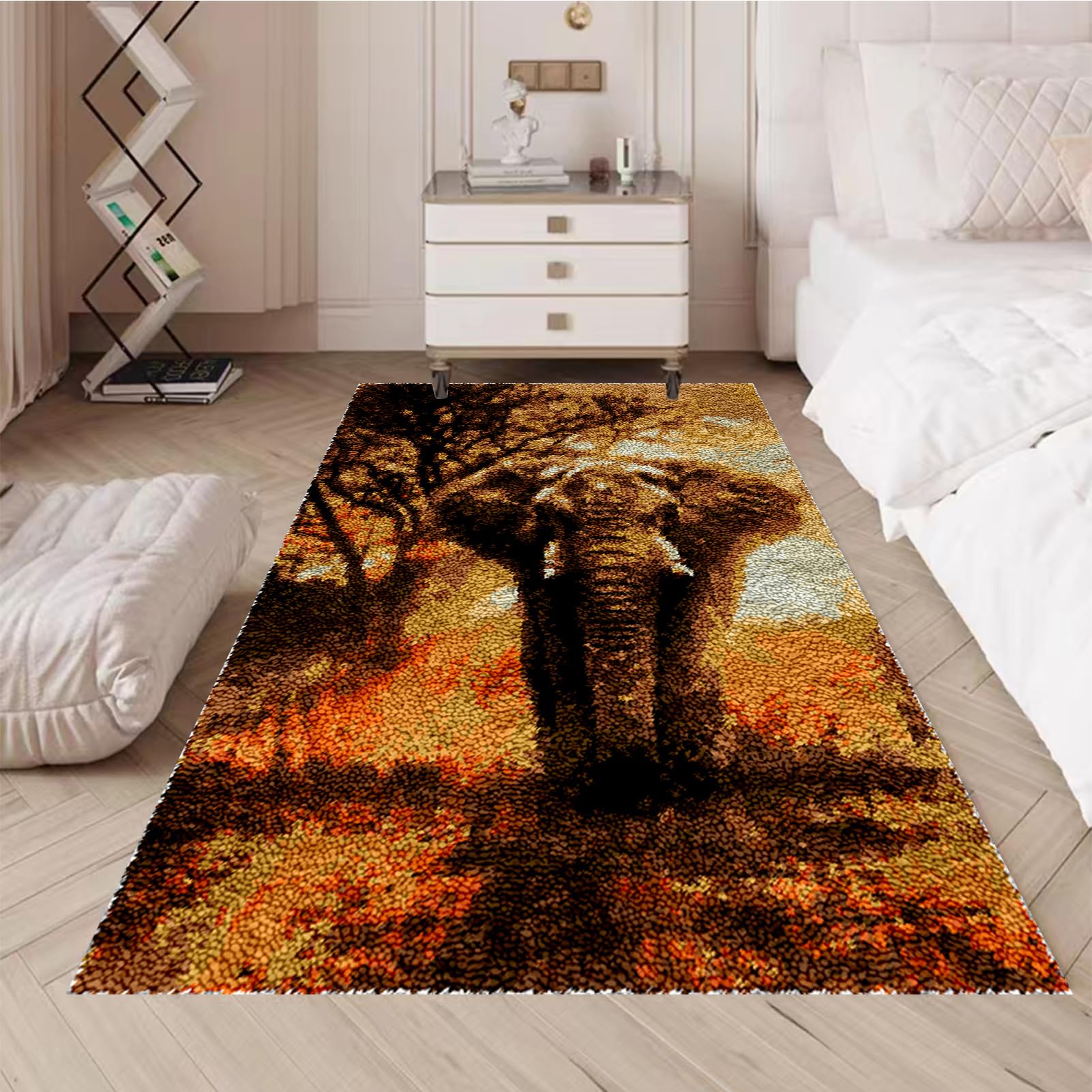 Kit per tappeto con gancio a scrocco, per adulti, fai da te, ricamo, kit con tela stampata, filato all'uncinetto, cuscino da pavimento, grande tappeto a gancio, kit per la decorazione della casa, 60 x