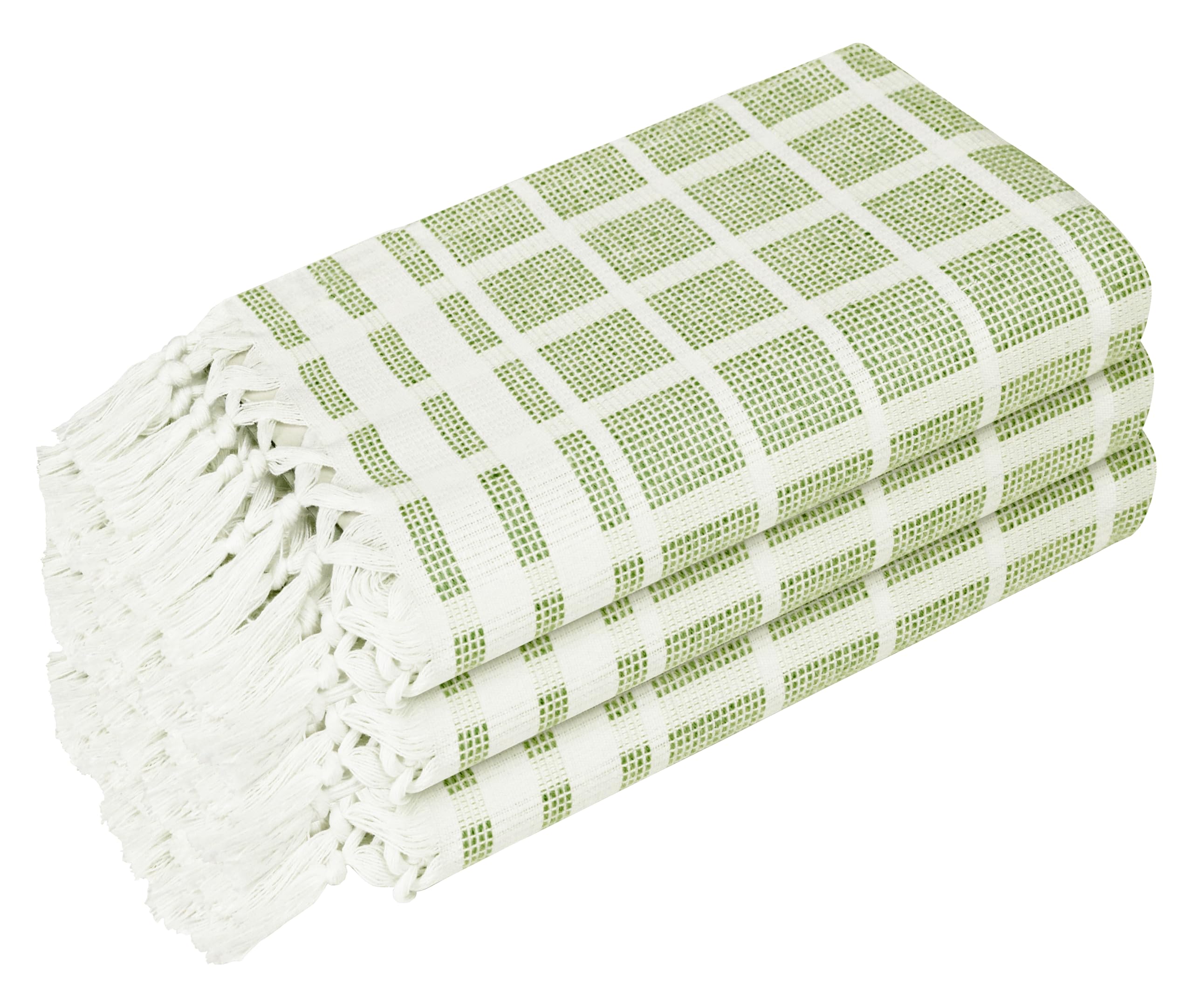 HEIRLOOM COMFORT Mint Green and White Dotted Matrix Kitchen Towels 12 Pack, 100% Cotton, 40x66 cm, Decorative Tassels, Quick Dry Dish Towels for Cleaning, Cooking & Drying